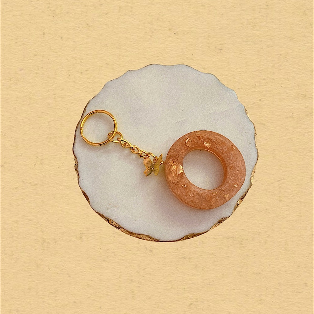 Custom Letter “O” Butterfly Key Chain - Peach Gold